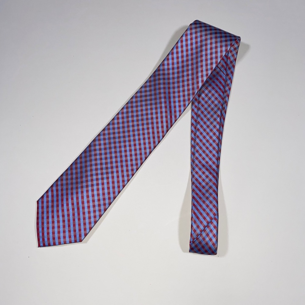 Nautica Men's‎ Silk Gingham Necktie Red Blue Classic Business Formal